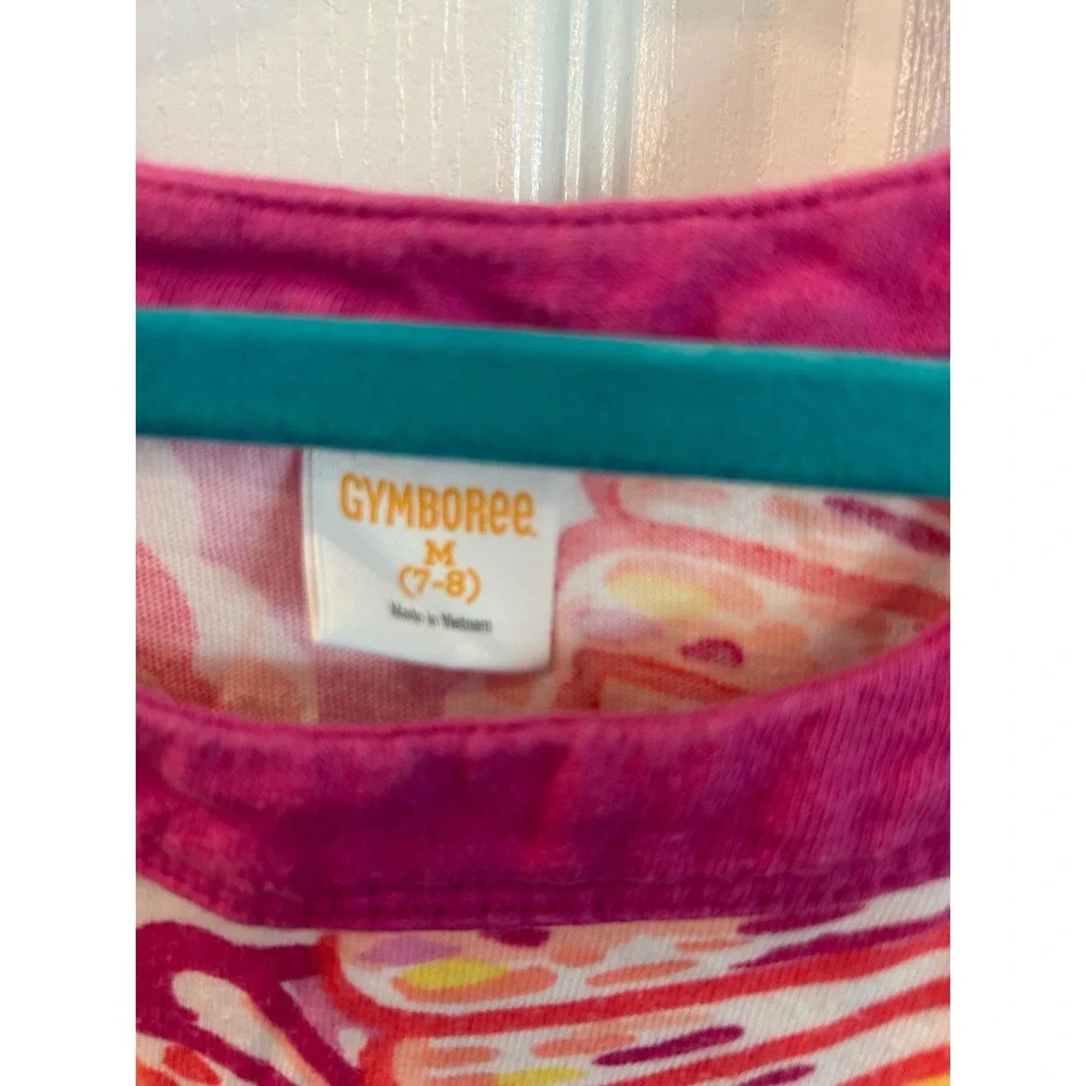 Gymboree Dress Pink Orange Seashell Print Sleeveless Summer Knit Kids M 7-8